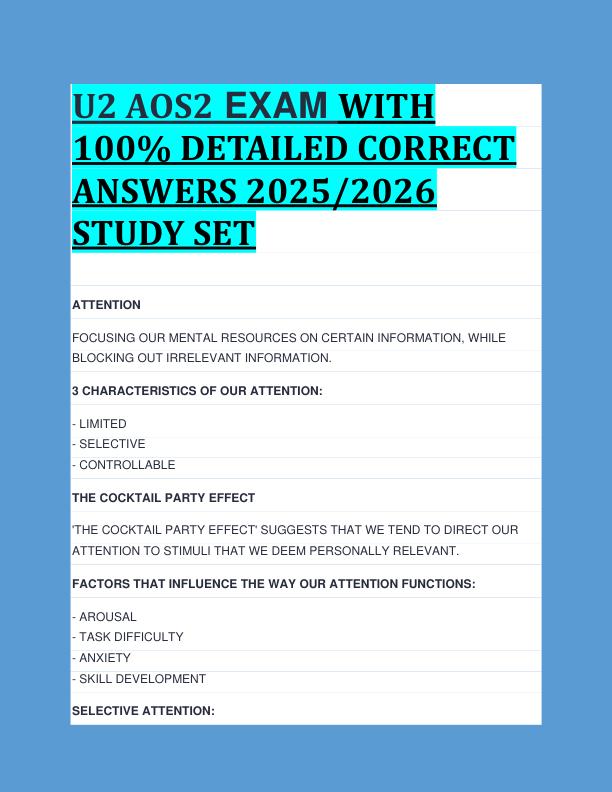 U2 AOS2 EXAM WITH  100% DETAILED CORRECT  ANSWERS 2025/2026  STUDY SET 