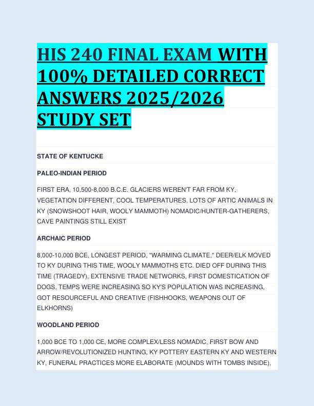 HIS 240 FINAL EXAM WITH  100% DETAILED CORRECT  ANSWERS 2025/2026  STUDY SET 