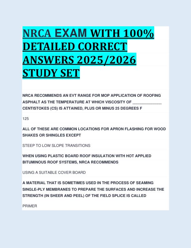 NRCA EXAM WITH 100%  DETAILED CORRECT  ANSWERS 2025/2026  STUDY SET 