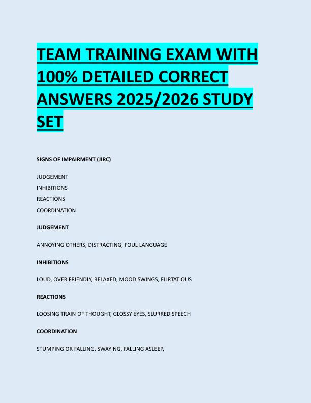 TEAM TRAINING EXAM WITH  100% DETAILED CORRECT  ANSWERS 2025/2026 STUDY  SET 
