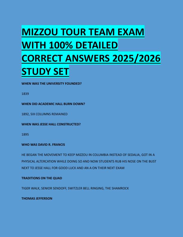 MIZZOU TOUR TEAM EXAM   WITH 100% DETAILED  CORRECT ANSWERS 2025/2026  STUDY SET 