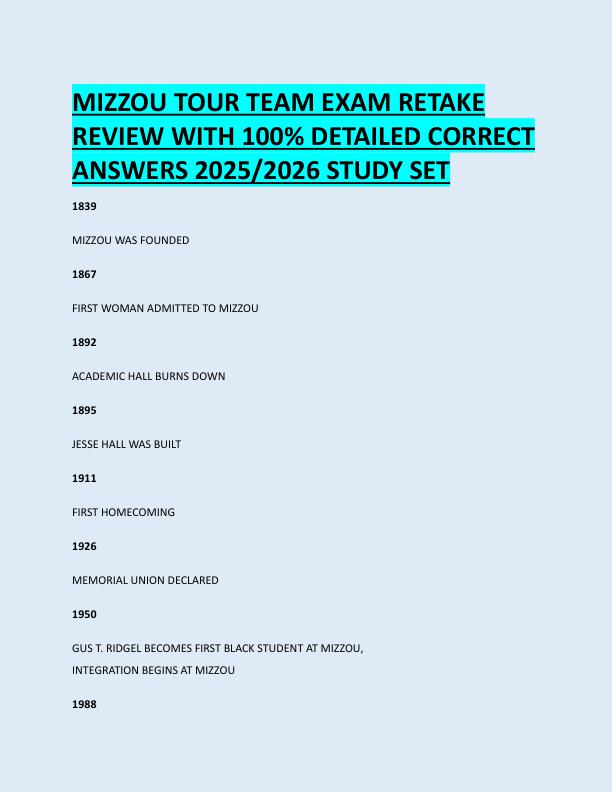 MIZZOU TOUR TEAM EXAM RETAKE  REVIEW WITH 100% DETAILED CORRECT  ANSWERS 2025/2026 STUDY SET 