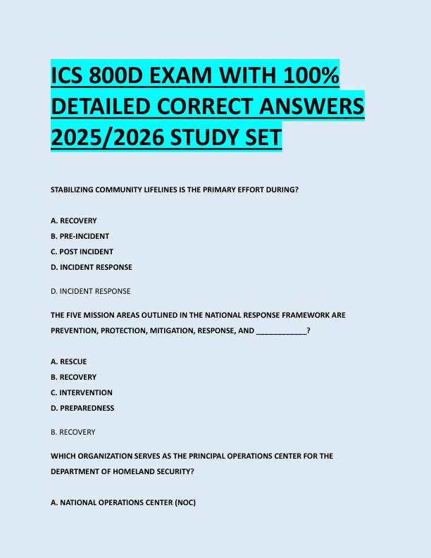 ICS 800D EXAM WITH 100%  DETAILED CORRECT ANSWERS  2025/2026 STUDY SET