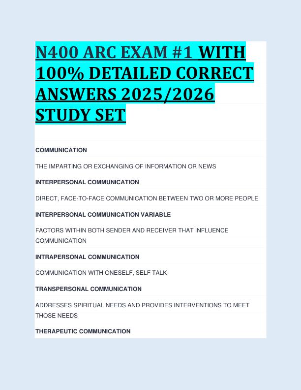 N400 ARC EXAM #1 WITH  100% DETAILED CORRECT  ANSWERS 2025/2026  STUDY SET 