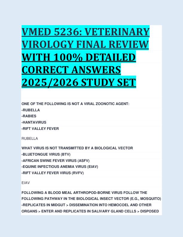 VMED 5236: VETERINARY  VIROLOGY FINAL REVIEW   WITH 100% DETAILED  CORRECT ANSWERS  2025/2026 STUDY SET 