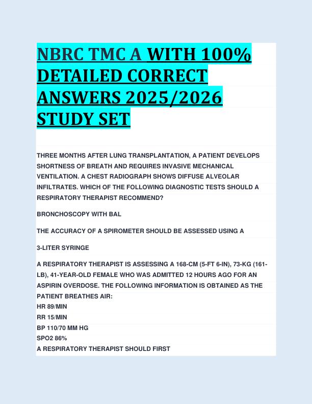NBRC TMC A WITH 100%  DETAILED CORRECT  ANSWERS 2025/2026  STUDY SET 