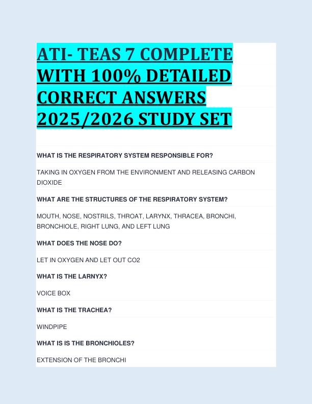 ATI- TEAS 7 COMPLETE  WITH 100% DETAILED  CORRECT ANSWERS  2025/2026 STUDY SET 
