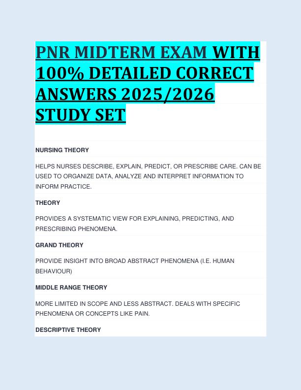 PNR MIDTERM EXAM WITH  100% DETAILED CORRECT  ANSWERS 2025/2026  STUDY SET 