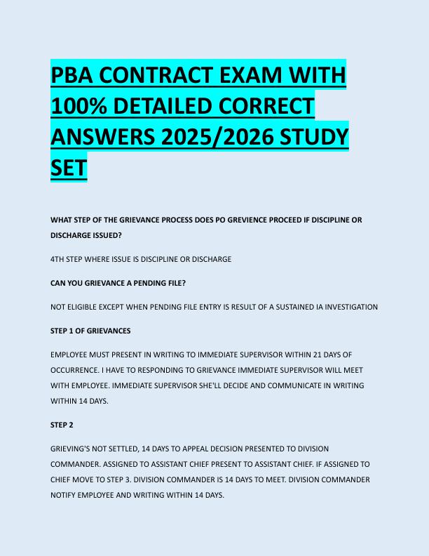 PBA CONTRACT EXAM WITH  100% DETAILED CORRECT  ANSWERS 2025/2026 STUDY  SET 