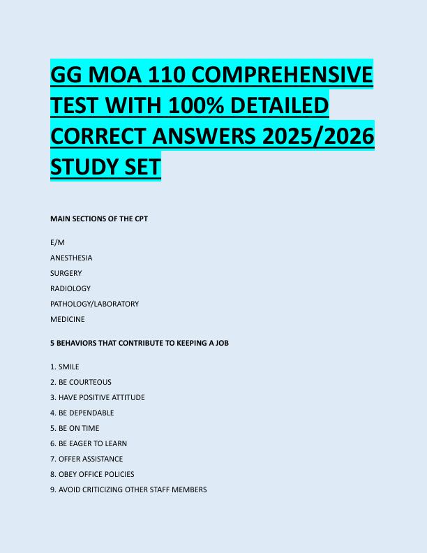GG MOA 110 COMPREHENSIVE  TEST WITH 100% DETAILED  CORRECT ANSWERS 2025/2026  STUDY SET 