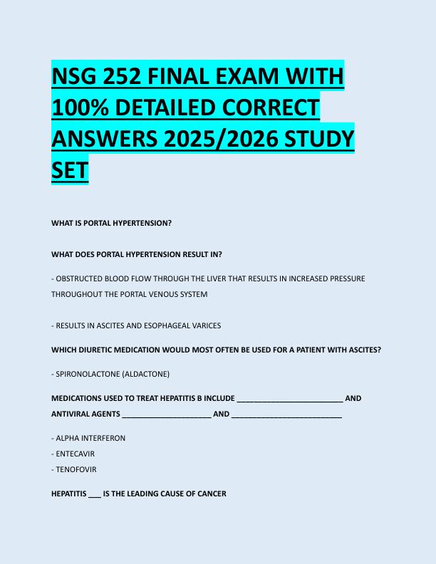 NSG 252 FINAL EXAM WITH  100% DETAILED CORRECT  ANSWERS 2025/2026 STUDY  SET 