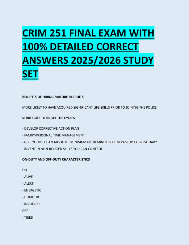 CRIM 251 FINAL EXAM WITH  100% DETAILED CORRECT  ANSWERS 2025/2026 STUDY  SET 