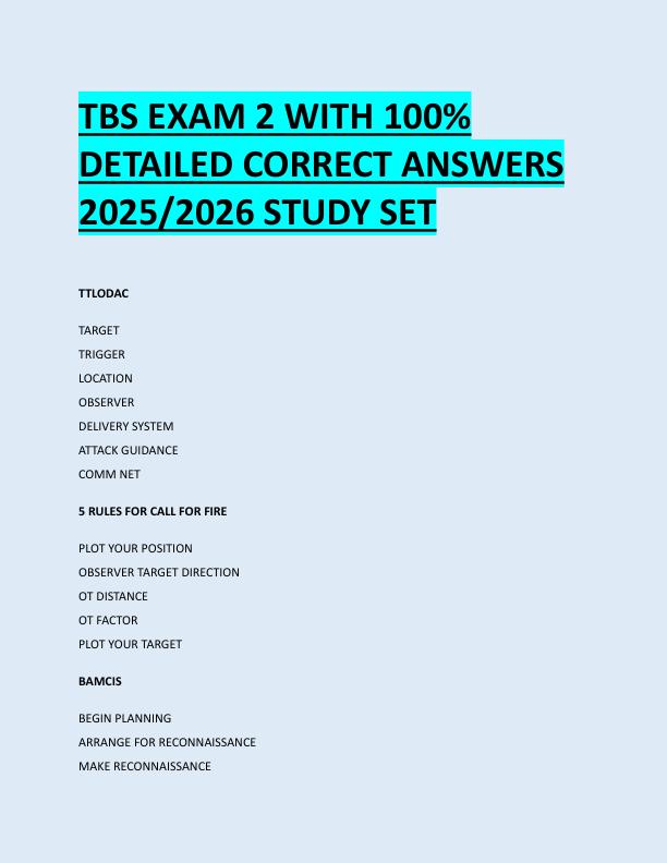 TBS EXAM 2 WITH 100%  DETAILED CORRECT ANSWERS  2025/2026 STUDY SET 