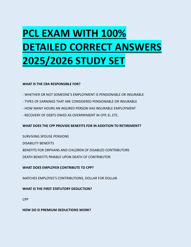 PCL EXAM WITH 100%  DETAILED CORRECT ANSWERS  2025/2026 STUDY SET 