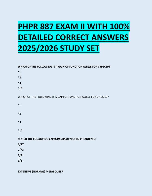 PHPR 887 EXAM II WITH 100%  DETAILED CORRECT ANSWERS  2025/2026 STUDY SET 