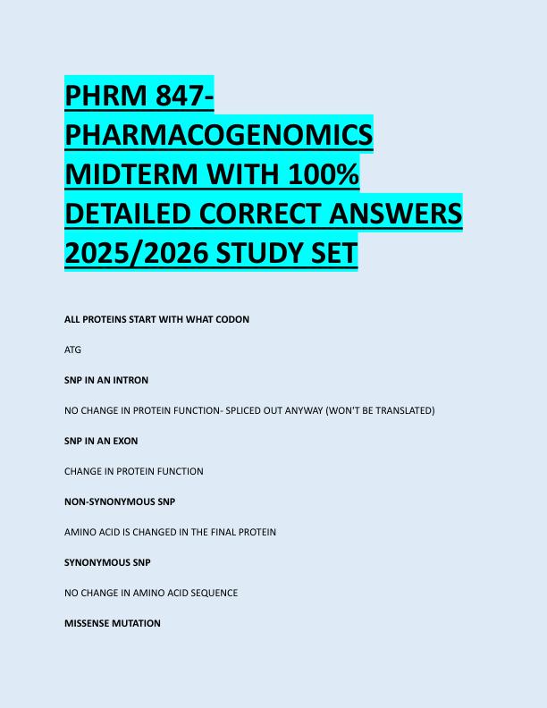 PHRM 847-  PHARMACOGENOMICS  MIDTERM WITH 100%  DETAILED CORRECT ANSWERS  2025/2026 STUDY SET 