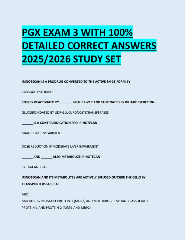 PGX EXAM 3 WITH 100%  DETAILED CORRECT ANSWERS  2025/2026 STUDY SET