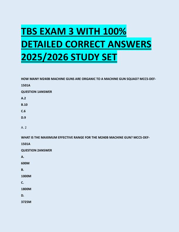 TBS EXAM 3 WITH 100%  DETAILED CORRECT ANSWERS  2025/2026 STUDY SET 