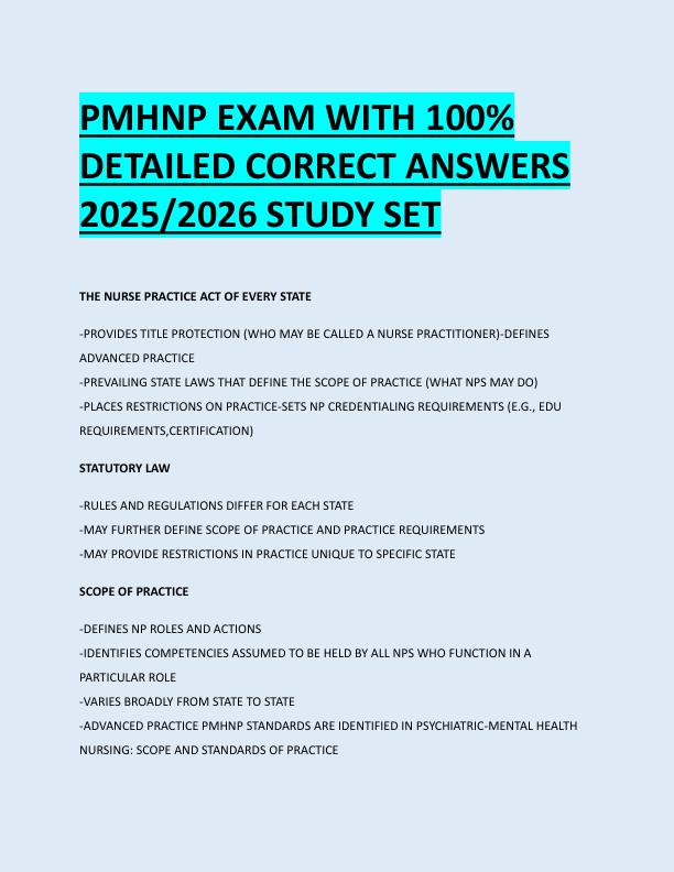 PMHNP EXAM WITH 100%  DETAILED CORRECT ANSWERS  2025/2026 STUDY SET 