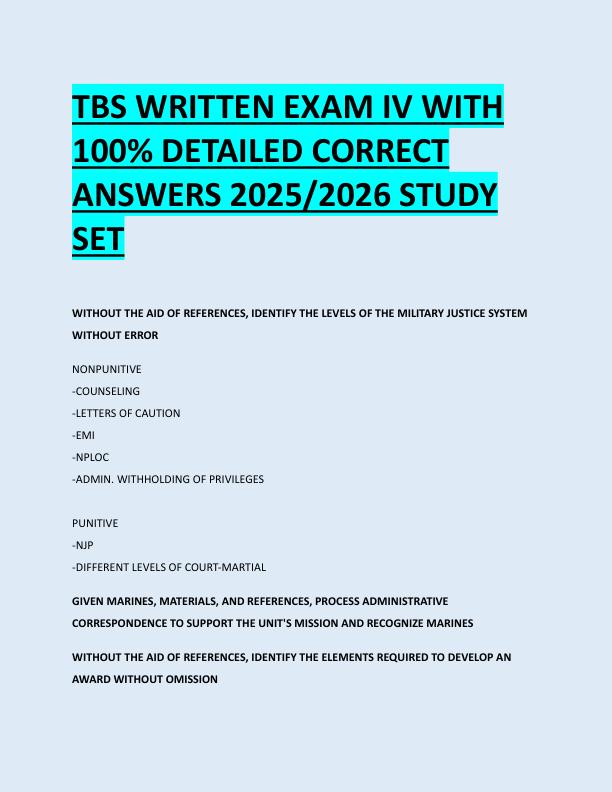 TBS WRITTEN EXAM IV WITH  100% DETAILED CORRECT  ANSWERS 2025/2026 STUDY  SET 