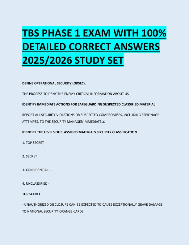 TBS PHASE 1 EXAM WITH 100%  DETAILED CORRECT ANSWERS  2025/2026 STUDY SET 