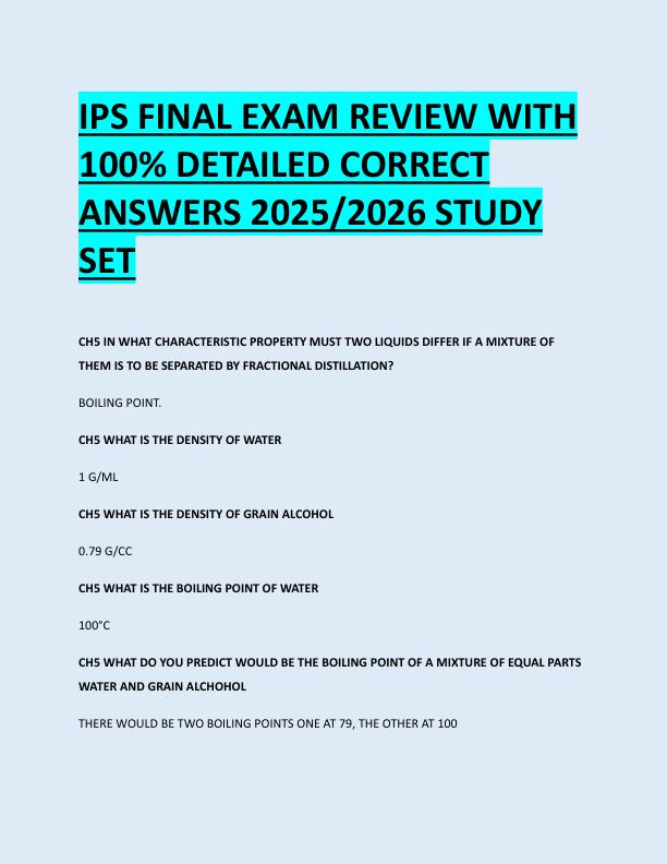IPS FINAL EXAM REVIEW WITH  100% DETAILED CORRECT  ANSWERS 2025/2026 STUDY  SET 
