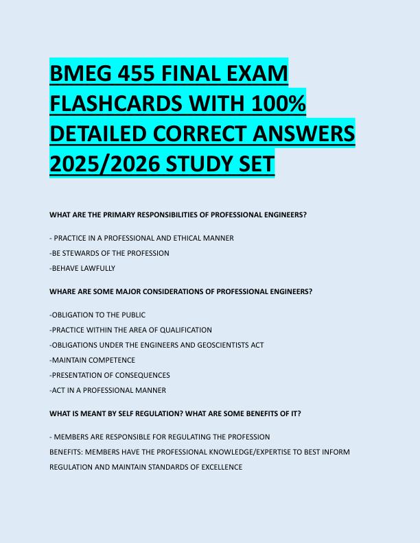 BMEG 455 FINAL EXAM  FLASHCARDS WITH 100%  DETAILED CORRECT ANSWERS  2025/2026 STUDY SET 