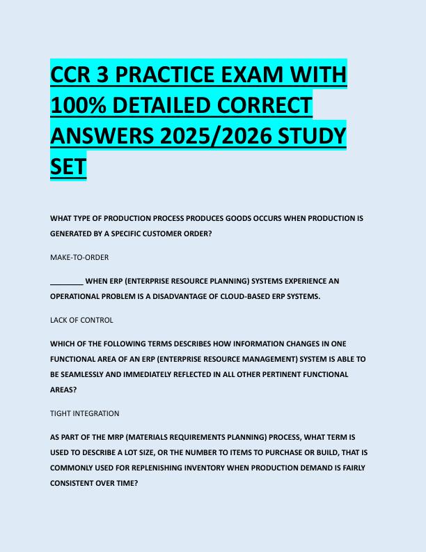 CCR 3 PRACTICE EXAM WITH  100% DETAILED CORRECT  ANSWERS 2025/2026 STUDY  SET 