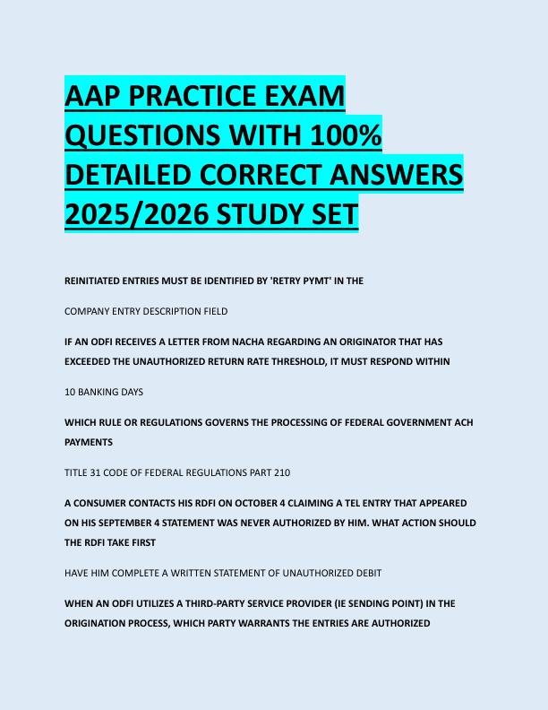 AAP PRACTICE EXAM  QUESTIONS WITH 100%  DETAILED CORRECT ANSWERS  2025/2026 STUDY SET 