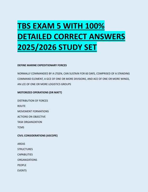 TBS EXAM 5 WITH 100%  DETAILED CORRECT ANSWERS  2025/2026 STUDY SET 
