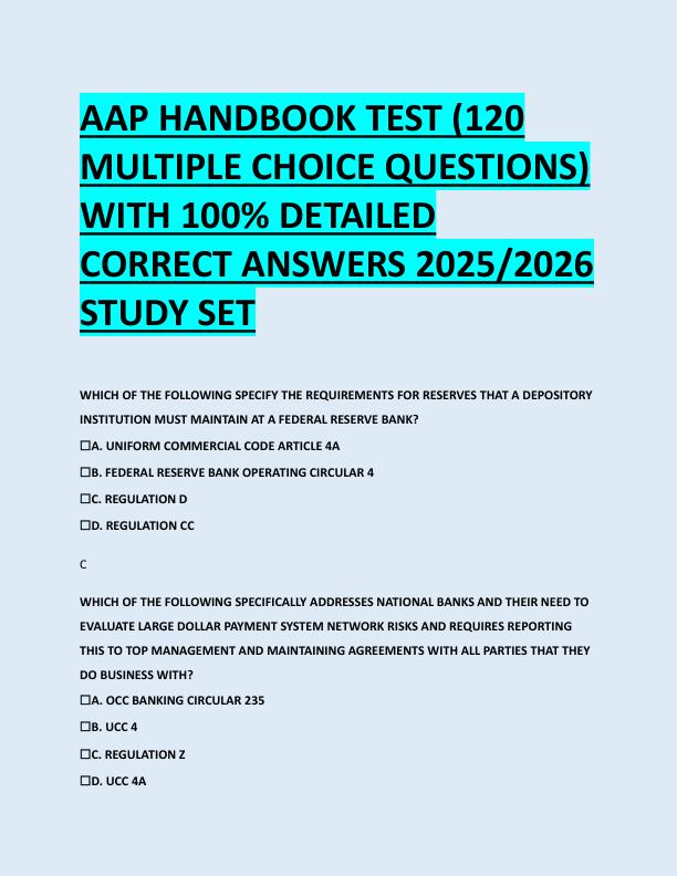 AAP HANDBOOK TEST (120  MULTIPLE CHOICE QUESTIONS)  WITH 100% DETAILED  CORRECT ANSWERS 2025/2026  STUDY SET 