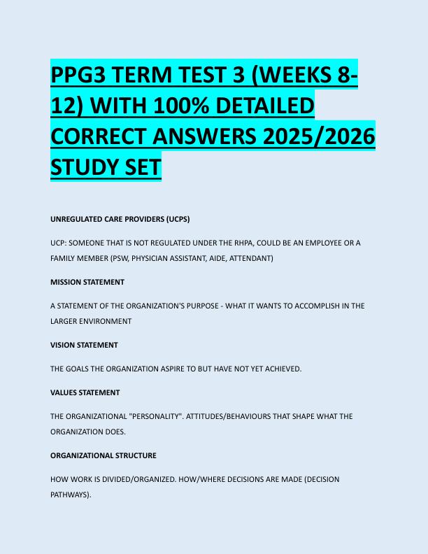 PPG3 TERM TEST 3 (WEEKS 8 12) WITH 100% DETAILED  CORRECT ANSWERS 2025/2026  STUDY SET 
