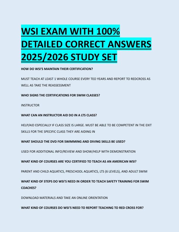 WSI EXAM WITH 100%  DETAILED CORRECT ANSWERS  2025/2026 STUDY SET 