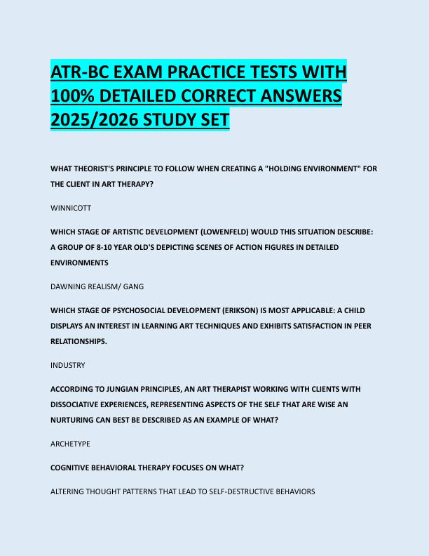 ATR-BC EXAM PRACTICE TESTS WITH  100% DETAILED CORRECT ANSWERS  2025/2026 STUDY SET 