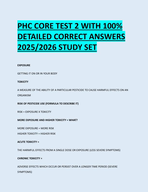PHC CORE TEST 2 WITH 100%  DETAILED CORRECT ANSWERS  2025/2026 STUDY SET 