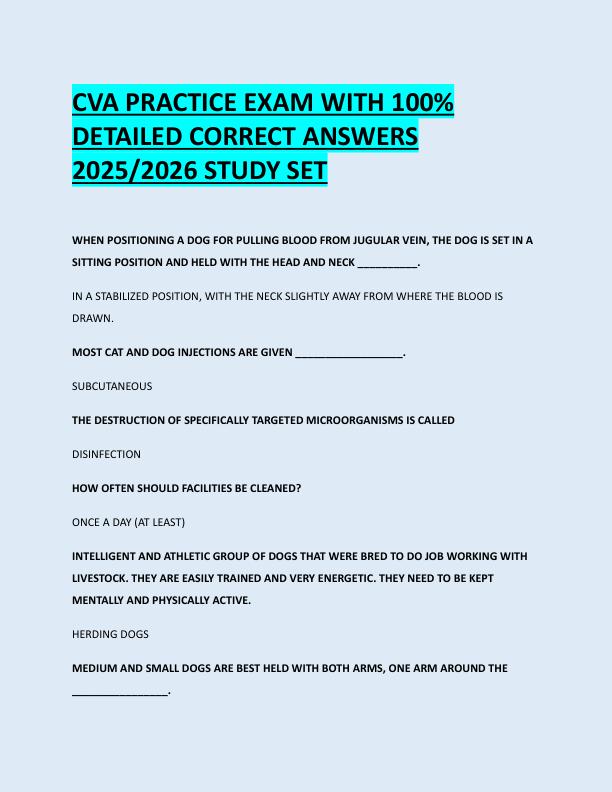 CVA PRACTICE EXAM WITH 100%  DETAILED CORRECT ANSWERS  2025/2026 STUDY SET 