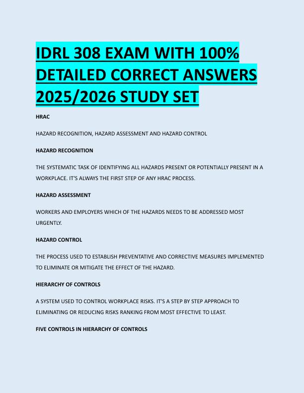 IDRL 308 EXAM WITH 100%  DETAILED CORRECT ANSWERS  2025/2026 STUDY SET 