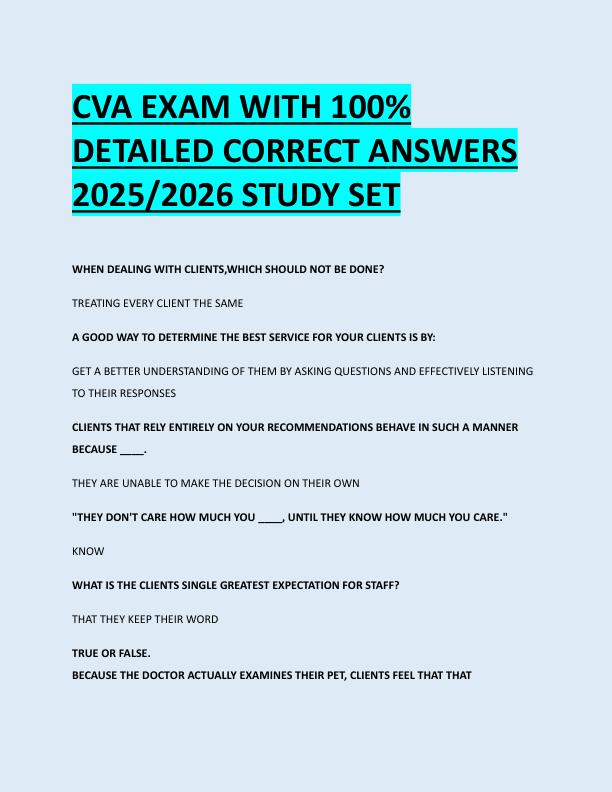 CVA EXAM WITH 100%  DETAILED CORRECT ANSWERS  2025/2026 STUDY SET 