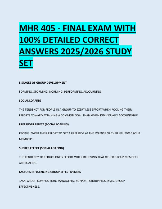 MHR 405 - FINAL EXAM WITH  100% DETAILED CORRECT  ANSWERS 2025/2026 STUDY  SET 