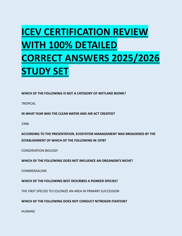 ICEV CERTIFICATION REVIEW  WITH 100% DETAILED  CORRECT ANSWERS 2025/2026  STUDY SET 