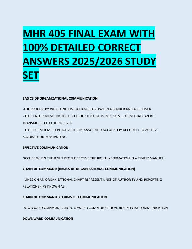 MHR 405 FINAL EXAM WITH  100% DETAILED CORRECT  ANSWERS 2025/2026 STUDY  SET 