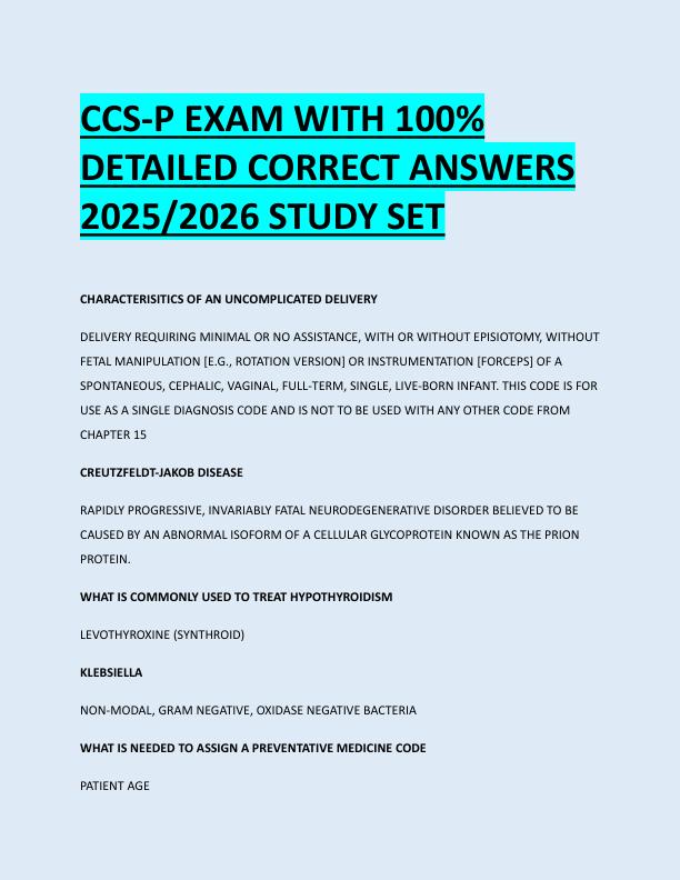 CCS-P EXAM WITH 100%  DETAILED CORRECT ANSWERS  2025/2026 STUDY SET 