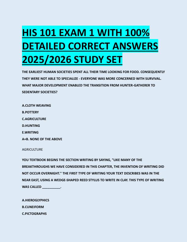 HIS 101 EXAM 1 WITH 100%  DETAILED CORRECT ANSWERS  2025/2026 STUDY SET 