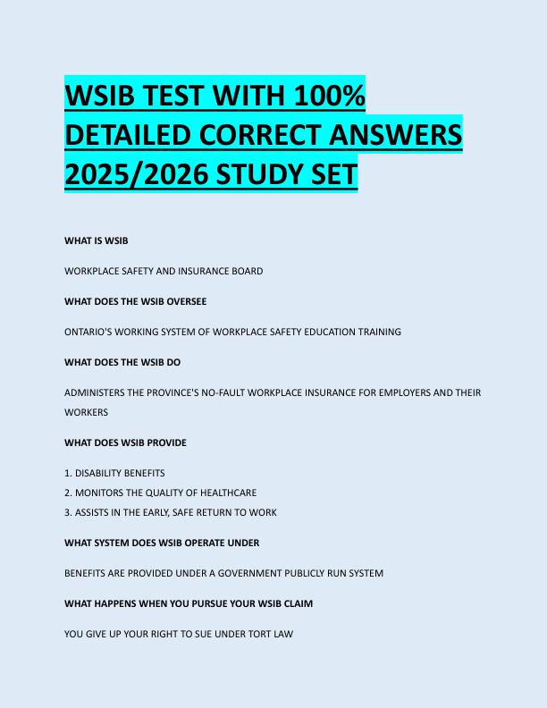 WSIB TEST WITH 100%  DETAILED CORRECT ANSWERS  2025/2026 STUDY SET 