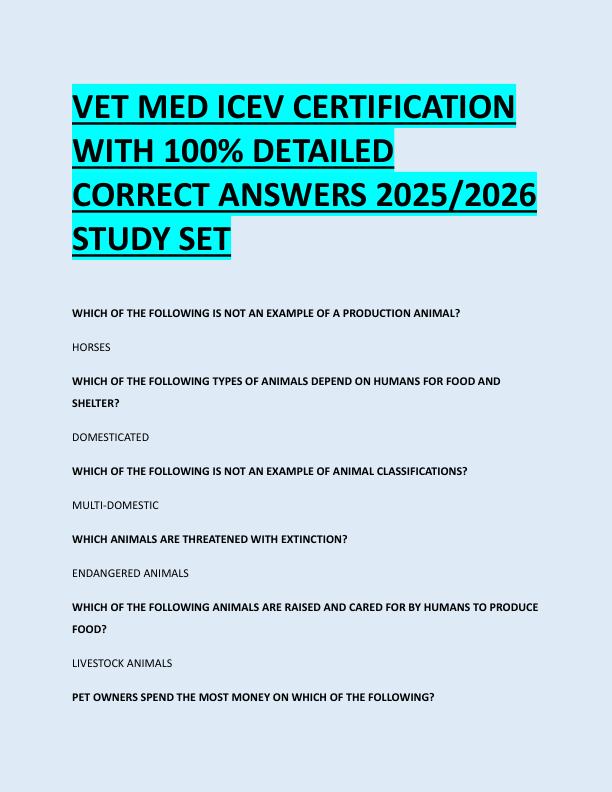 VET MED ICEV CERTIFICATION  WITH 100% DETAILED  CORRECT ANSWERS 2025/2026  STUDY SET 