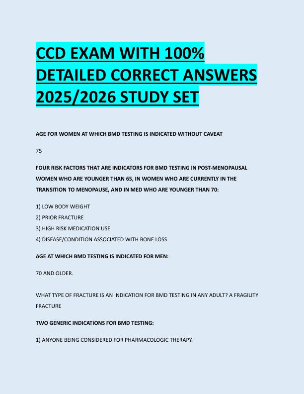 CCD EXAM WITH 100%  DETAILED CORRECT ANSWERS  2025/2026 STUDY SET 