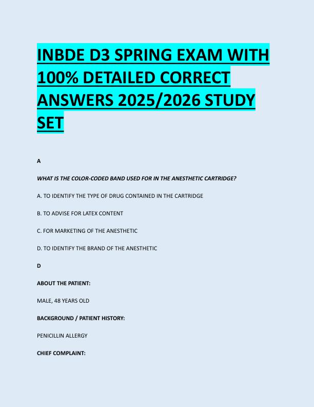 mobile-preview-INBDE D3 SPRING EXAM WITH  100% DETAILED CORRECT  ANSWERS 2025/2026 STUDY  SET 