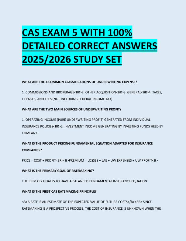 CAS EXAM 5 WITH 100%  DETAILED CORRECT ANSWERS  2025/2026 STUDY SET 