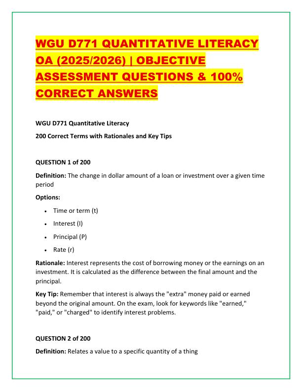 WGU D771 QUANTITATIVE LITERACY OA