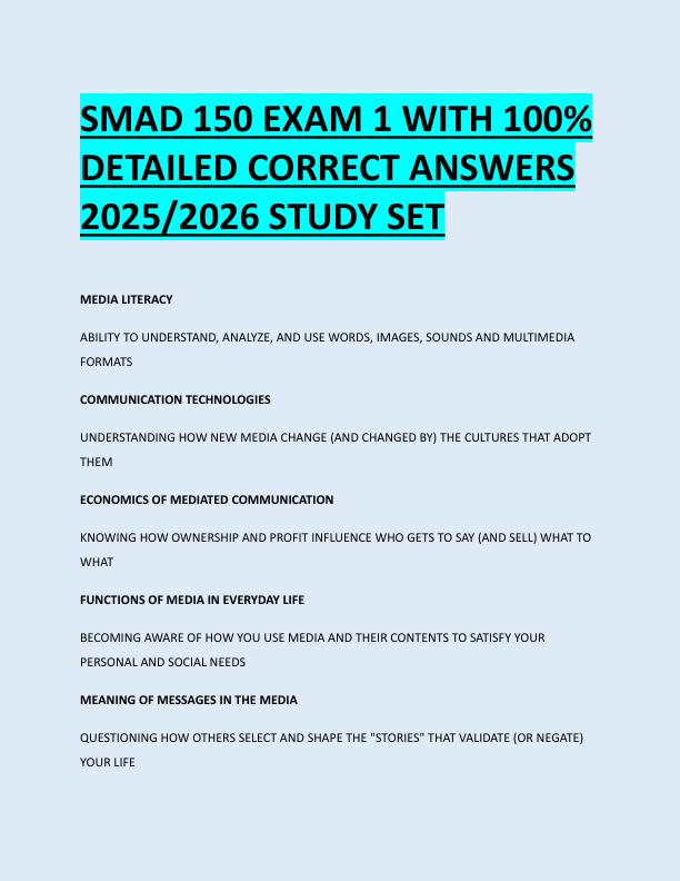 mobile-preview-SMAD 150 EXAM 1 WITH 100%  DETAILED CORRECT ANSWERS  2025/2026 STUDY SET 
